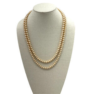 Necklace Faux Pearl Cream Beads Vintage Boho Statement Chunky Jewelry 53"